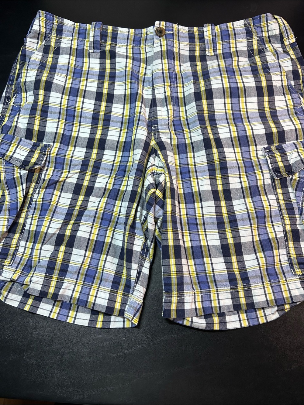 Polo Jeans Company Plaid Cargo Shorts Size 42 Blue Yellow Cotton